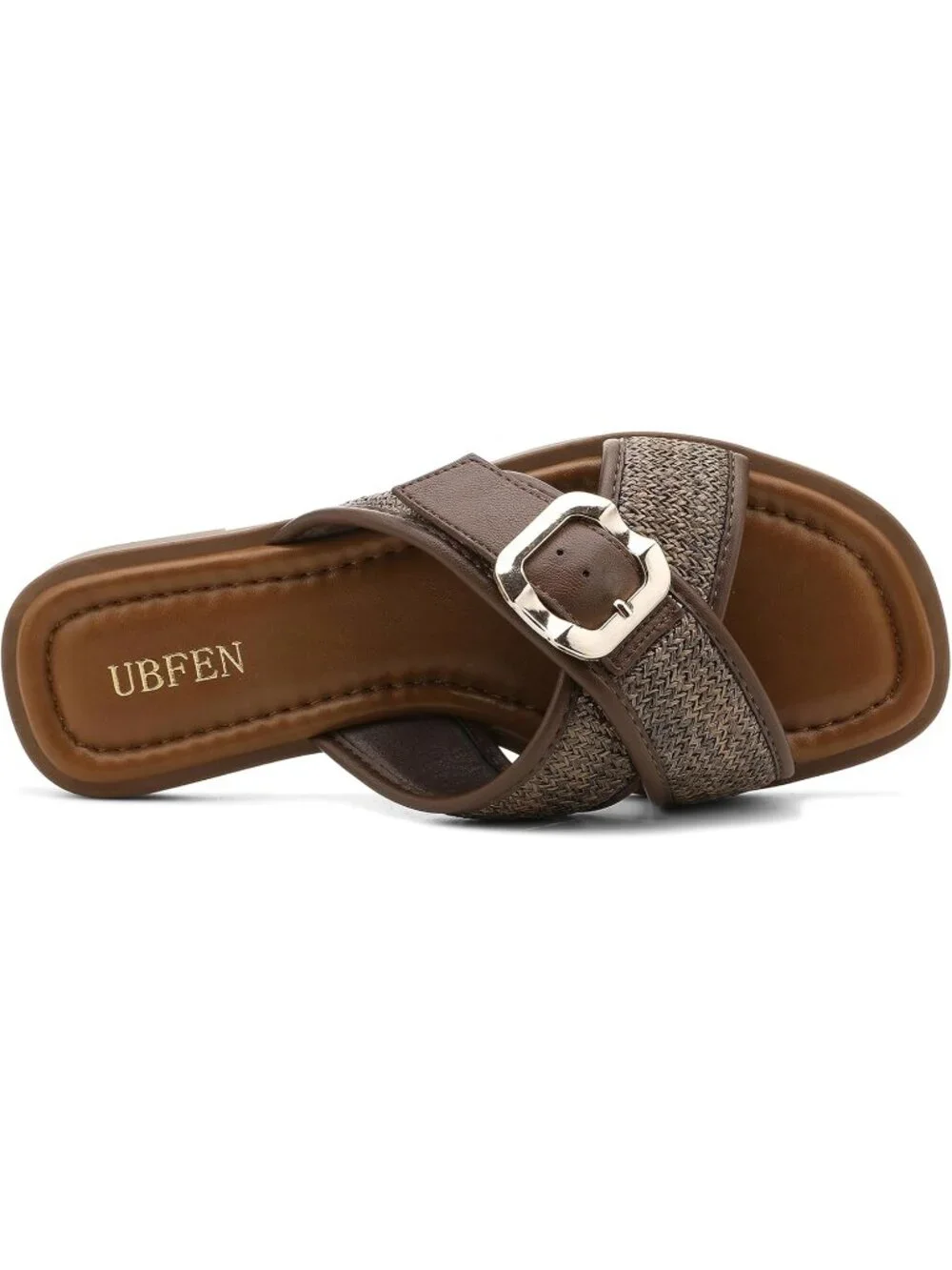 Women's Dark Brown Square Toe Flat Sandals Slides Dressy Comfortable for Beach